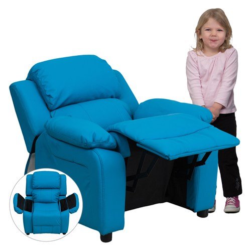 Flash Furniture Deluxe Heavily Padded Contemporary Turquoise Vinyl Kids Recliner With Storage Arms [BT-7985-KID-TURQ-GG]