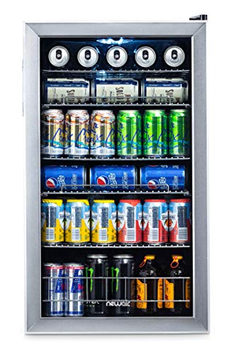NewAir Beverage Cooler and Refrigerator, Mini Fridge with Glass Door, Perfect for Soda Beer or Wine, 126-Can Capacity, AB-1200, Stainless Steel