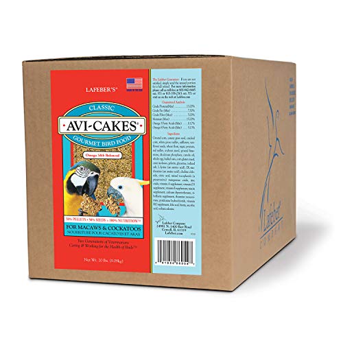 LAFEBER'S Classic Avi-Cakes Pet Bird Food, Made with Non-GMO and Human-Grade Ingredients, for Macaws & Cockatoos, 20 lbs