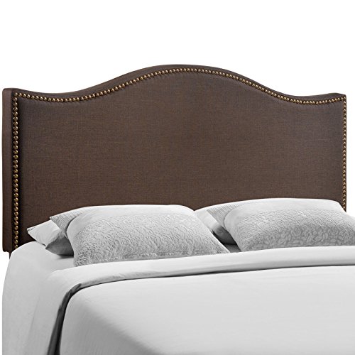 Modway Curl Upholstered Linen Queen Headboard Size With Nailhead Trim and Curved Shape in Dark Brown Fabric
