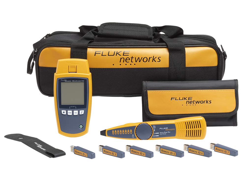 Fluke Networks - 5018513 MS-POE-KIT MicroScanner Copper Cable Verifier & PoE tester for RJ-45 Category 5-6A Ethernet Cables, Includes IntelliTone Pro 200 & Remote ID Kit