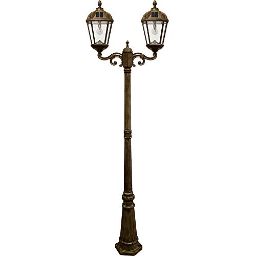 Gama Sonic GS-98B-D-WB Royal Bulb Double Head Lamp Post 2 Outdoor Solar Lights on Pole, Weathered Bronze