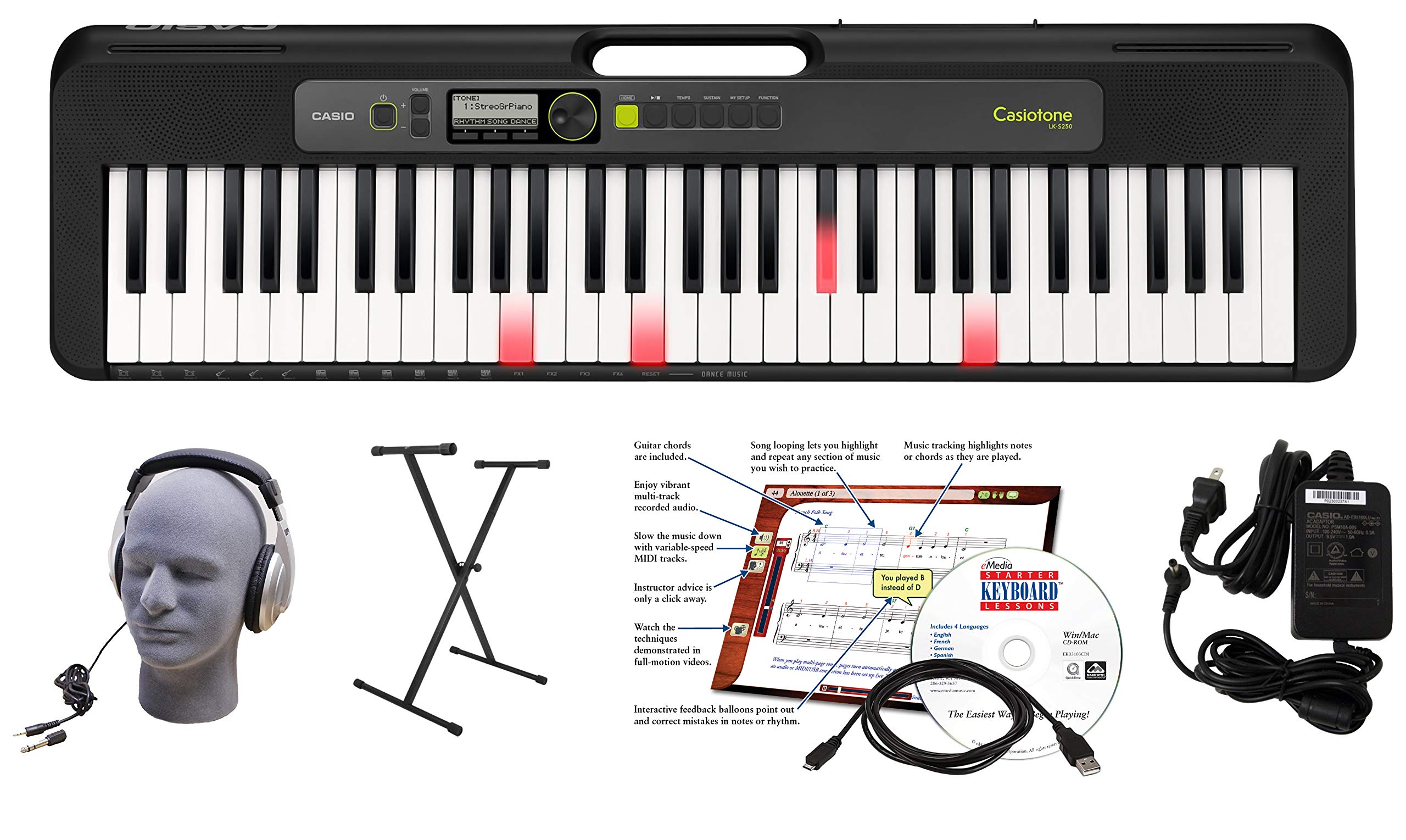 Casio Premium Lighted Keyboard Pack with Power Supply