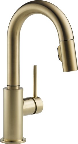 Delta Faucet Trinsic Single-Handle Bar-Prep Kitchen Sink Faucet with Pull Down Sprayer and Magnetic Docking Spray Head, Champagne Bronze 9959-CZ-DST
