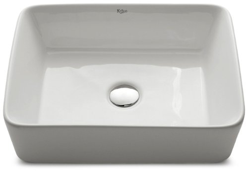 Kraus KCV-121-ORB White Rectangular Ceramic Bathroom Sink with Pop Up Drain Oil Rubbed Bronze