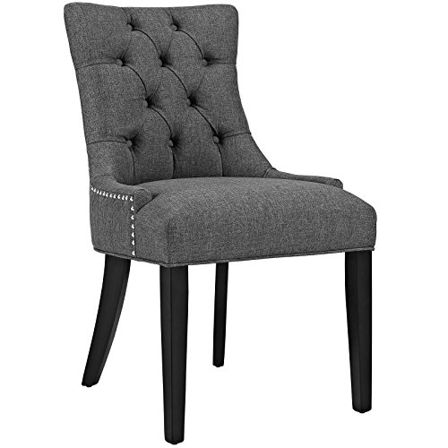 Modway Regent Modern Elegant Button-Tufted Upholstered Fabric With Nailhead Trim, Dining Side Chair, Gray