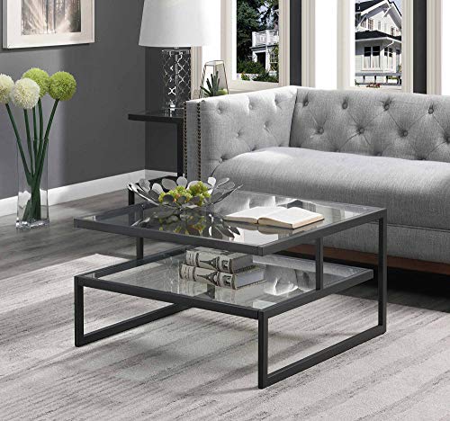 Convenience Concepts Royal Crest Stripes Coffee Table, Clear Glass / Charcoal Gray