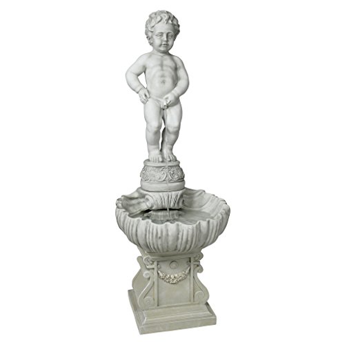 Design Toscano NG33505 Complete Manneken Pis Peeing Boy Water Fountain Garden Decor with Base Outdoor Water Feature, 45 Inch, Polyresin, Antique Stone