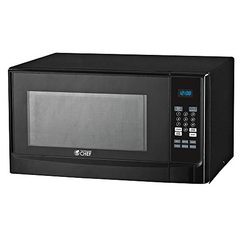 Commercial CHEF CHM14110 Countertop Microwave Oven - 1100 Watts, Small Compact Size, 10 Power Levels, 6 Easy One Touch Presets with Popcorn Button, Removable Turntable, Child Lock