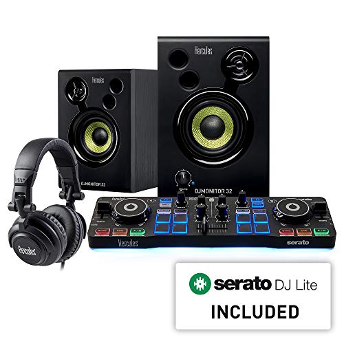 Hercules DJ DJ Starter Kit | Starlight USB DJ Controller with Serato DJ Lite Software, 15-Watt Monitor Speakers, and Sound-Isolating Headphones