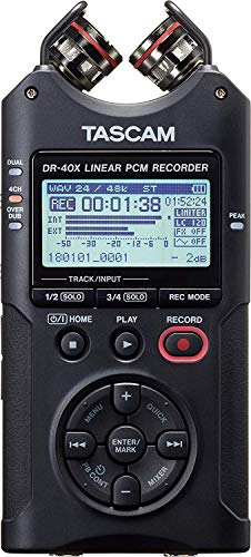 Tascam DR-40X Four-Track Digital Audio Recorder and USB Audio Interface, Black