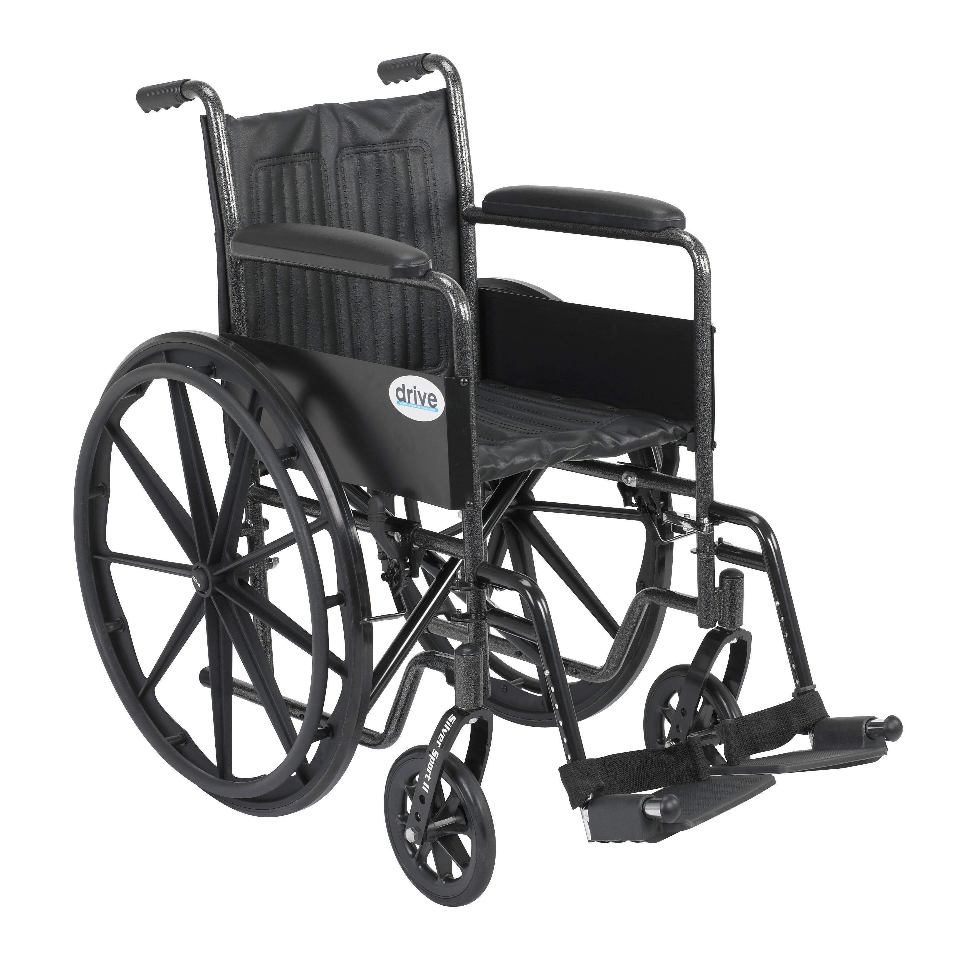 Drive Medical Silver Sport 2 Wheelchair with Various Arms Styles and Front Rigging Options, Black, 20