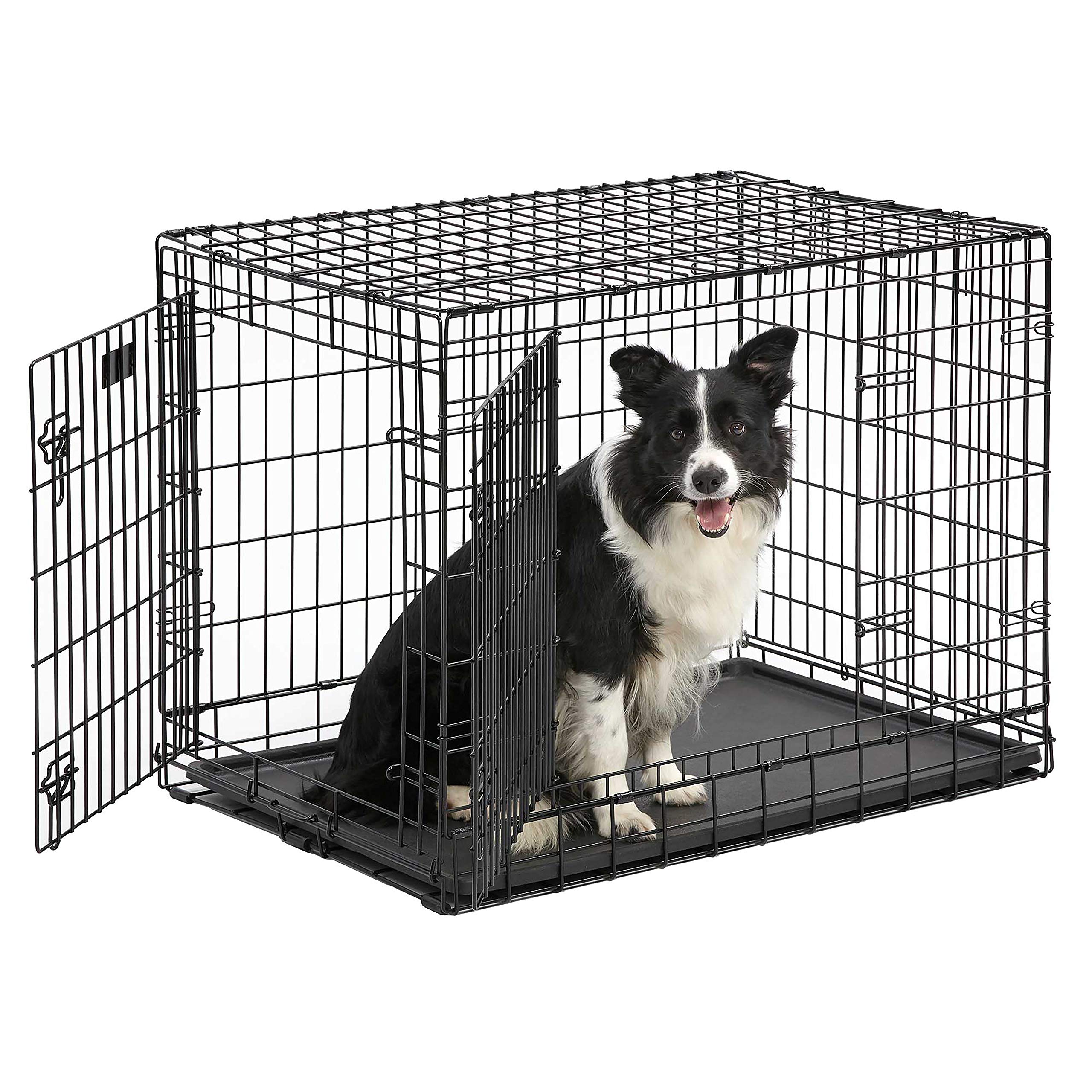 MidWest Homes for Pets Ultima Pro Series 36' Dog Crate | Extra-Strong Double Door Folding Metal Dog Crate w/Divider Panel, Floor Protecting 'Roller Feet' & Leak-Proof Plastic Pan