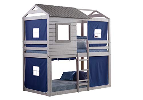 Donco Kids Deer Blind Bunk Loft Bed Tent, Twin/Twin, Light Grey/Blue
