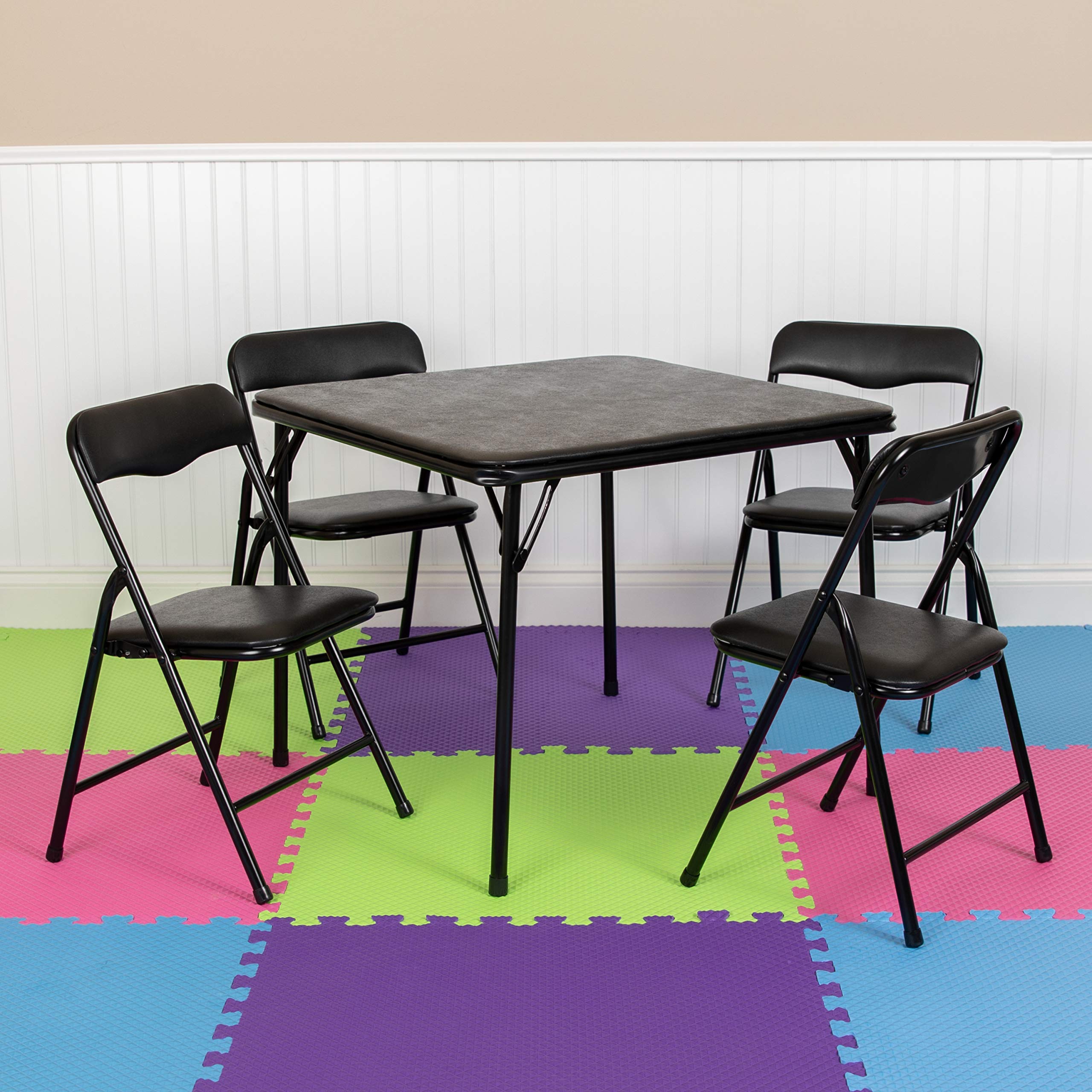 Flash Furniture Kids Black 5 Piece Folding Table and Chair Set
