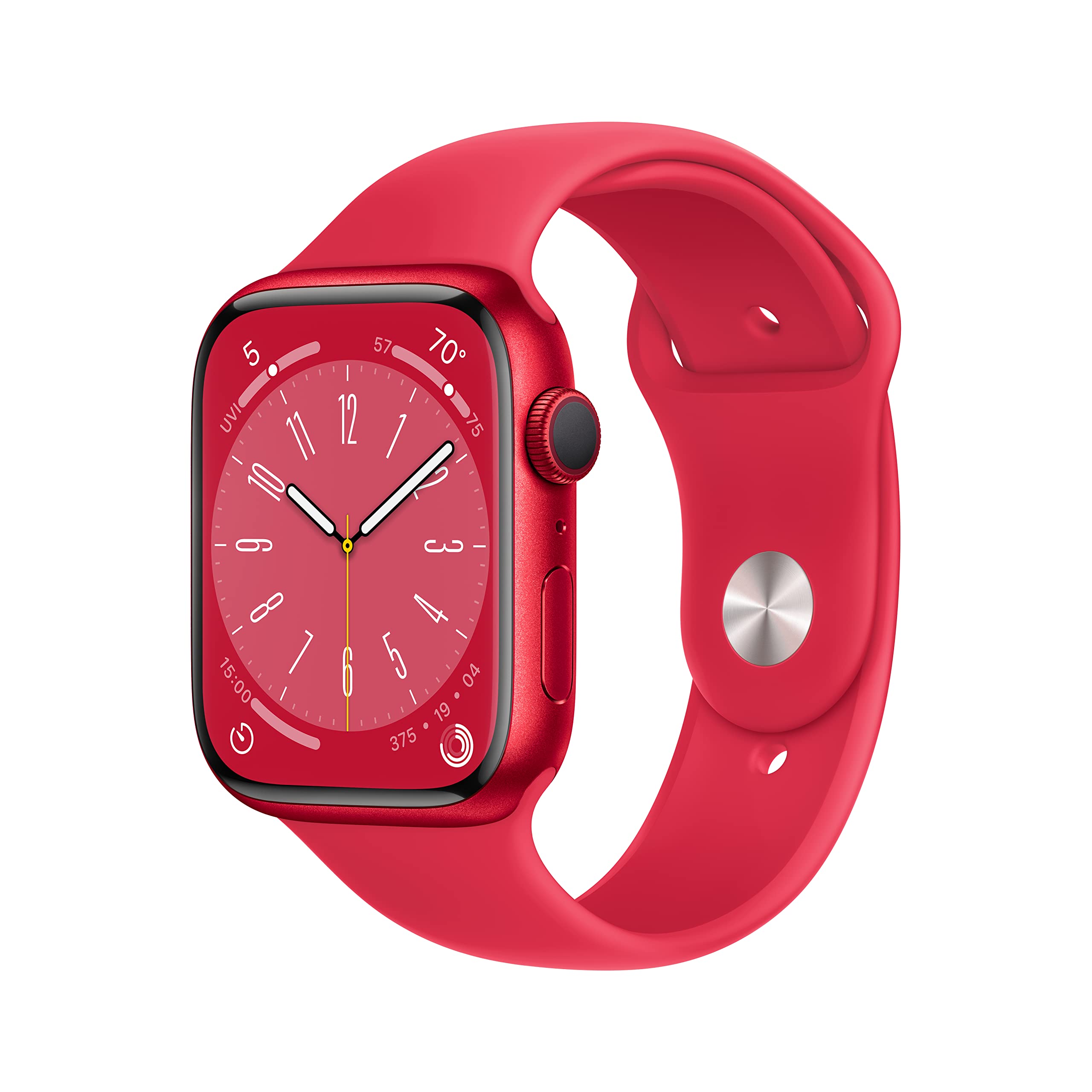 Apple Watch Series 8 [GPS 45mm] Smart Watch w/ (Product) RED Aluminum Case with (Product) RED Sport Band - M/L. Fitness Tracker, Blood Oxygen & ECG Apps, Always-On Retina Display, Water Resistant