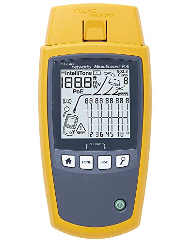 Fluke Networks MS-POE MicroScanner Copper Cable Verifier and PoE tester for RJ-45 Category 5-6A Ethernet Cables, Identifies Supplied Class 0-8 Power from Ethernet PSE Devices