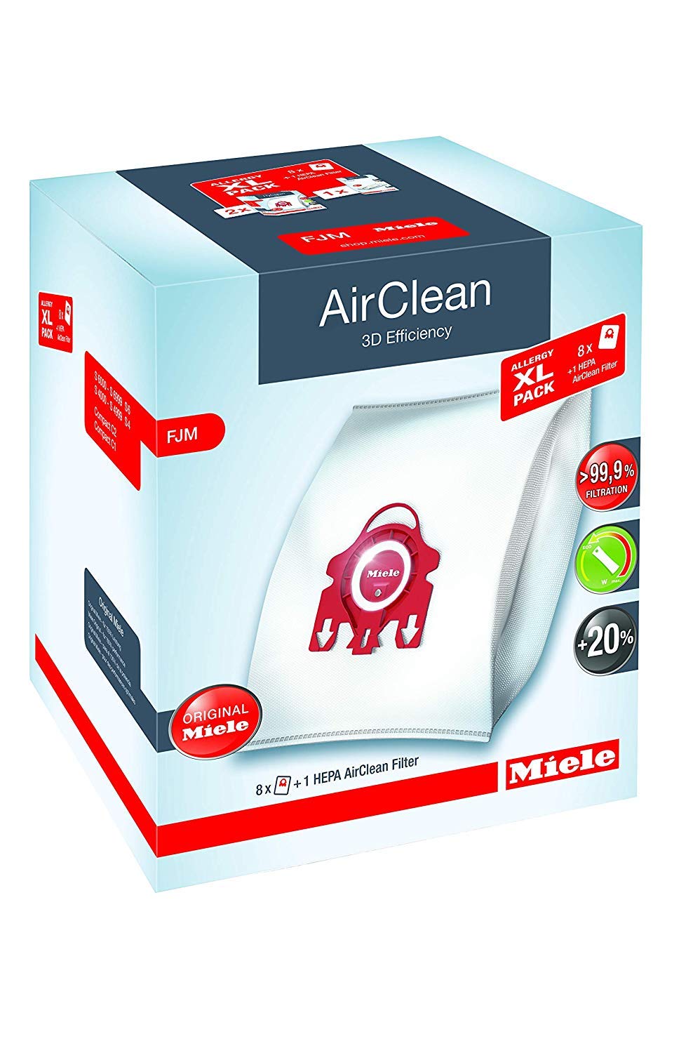 Miele XL Performance Pack AirClean 3D FJM Vacuum Cleaner Bags and HEPA Filter