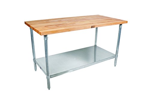 John Boos JNS02 Maple Top Work Table with Galvanized Steel Base and Adjustable Galvanized Lower Shelf, 48