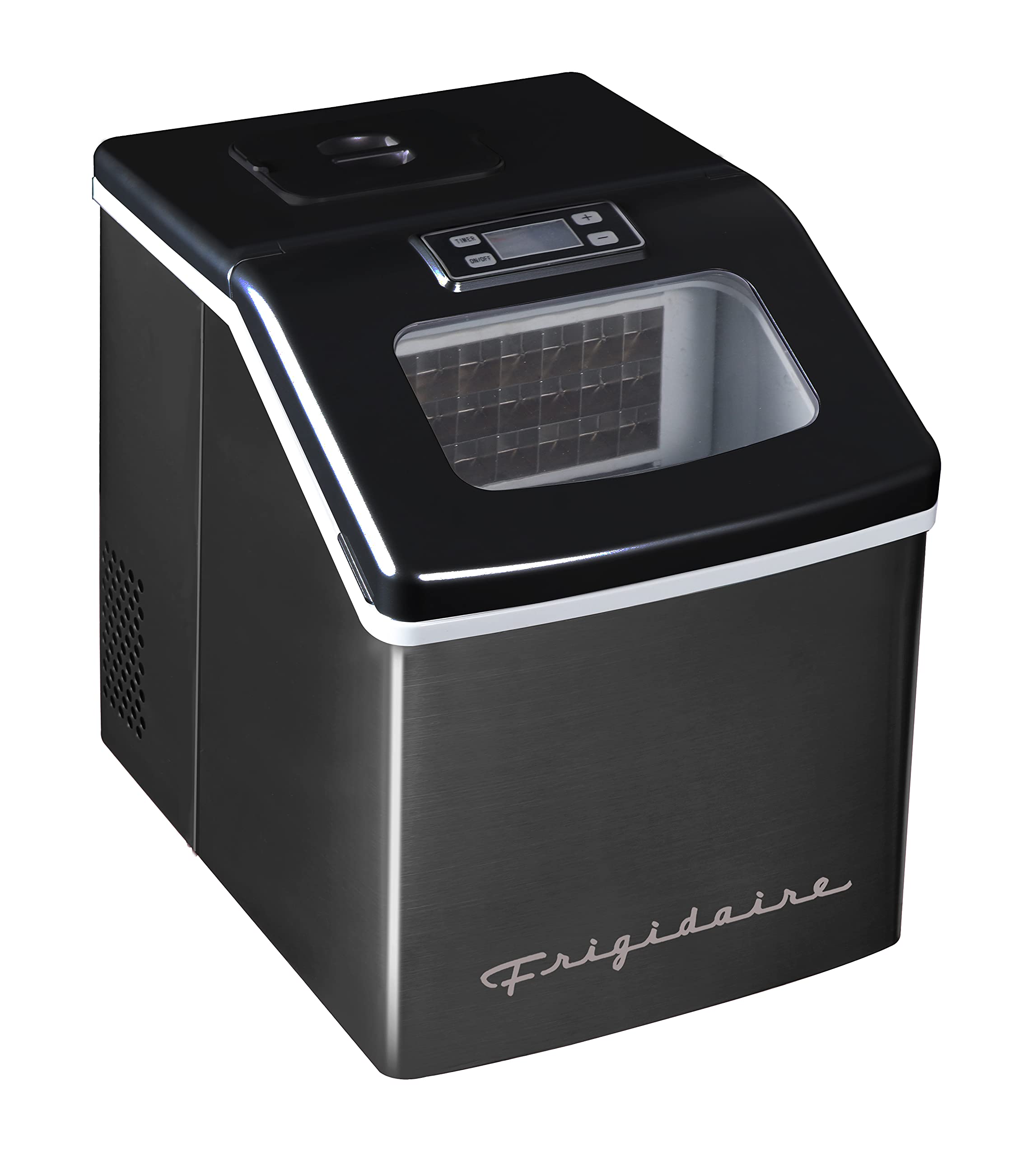 Frigidaire EFIC452-SSBLACK XL Maker, Makes 40 Lbs. of Clear Square Ice Cubes A Day, Black Stainless