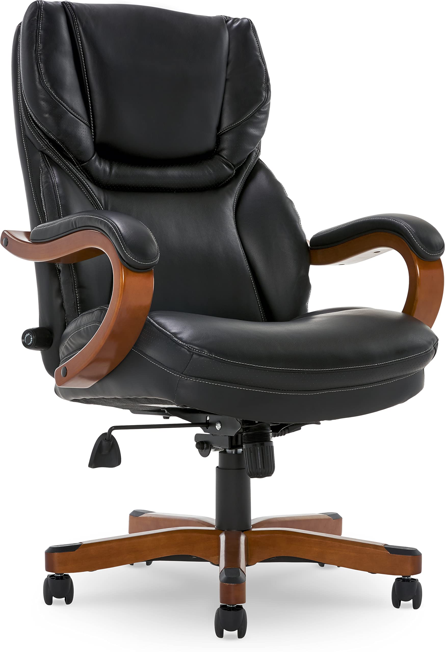 Serta Big and Tall Executive Office Chair with Wood Accents Adjustable High Back Ergonomic Lumbar Support, Bonded Leather