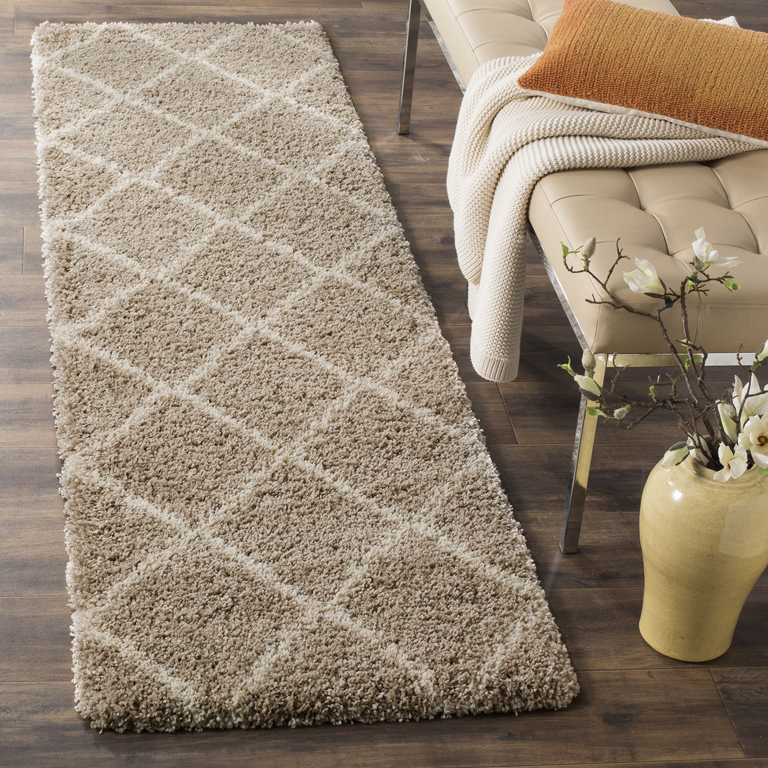  Safavieh Hudson Shag Collection Accent Rug - 2' x 3', Beige & Ivory, Modern Trellis Design, Non-Shedding & Easy Care, 2-inch Thick Ideal for High Traffic Areas in Foyer, Living Room,...