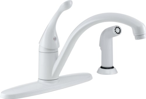 Delta Faucet Collins Single-Handle Kitchen Sink Faucet with Side Sprayer in Matching Finish, White 440-WH-DST