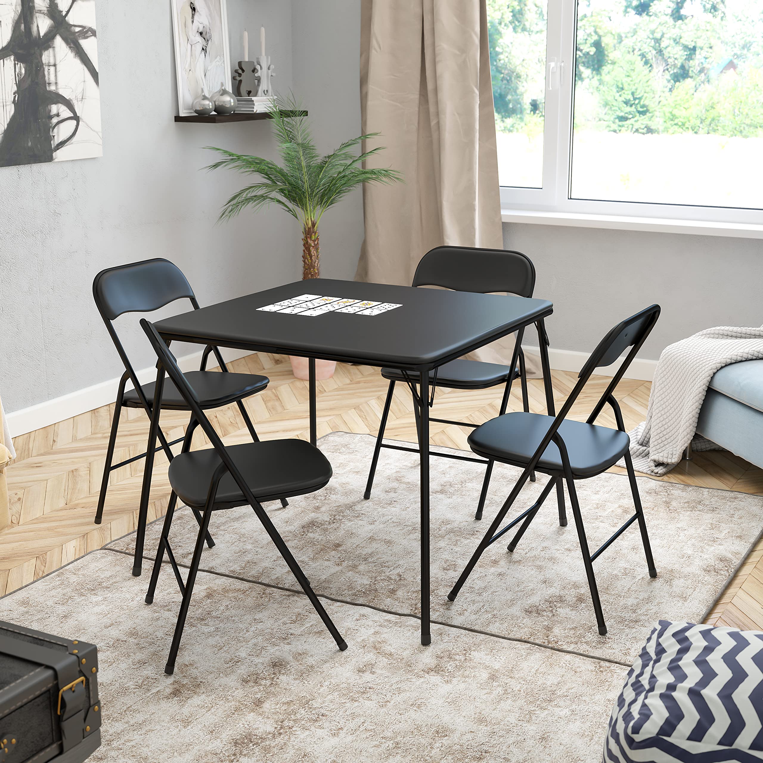 Flash Furniture 5 Piece Black Folding Card Table and Ch...