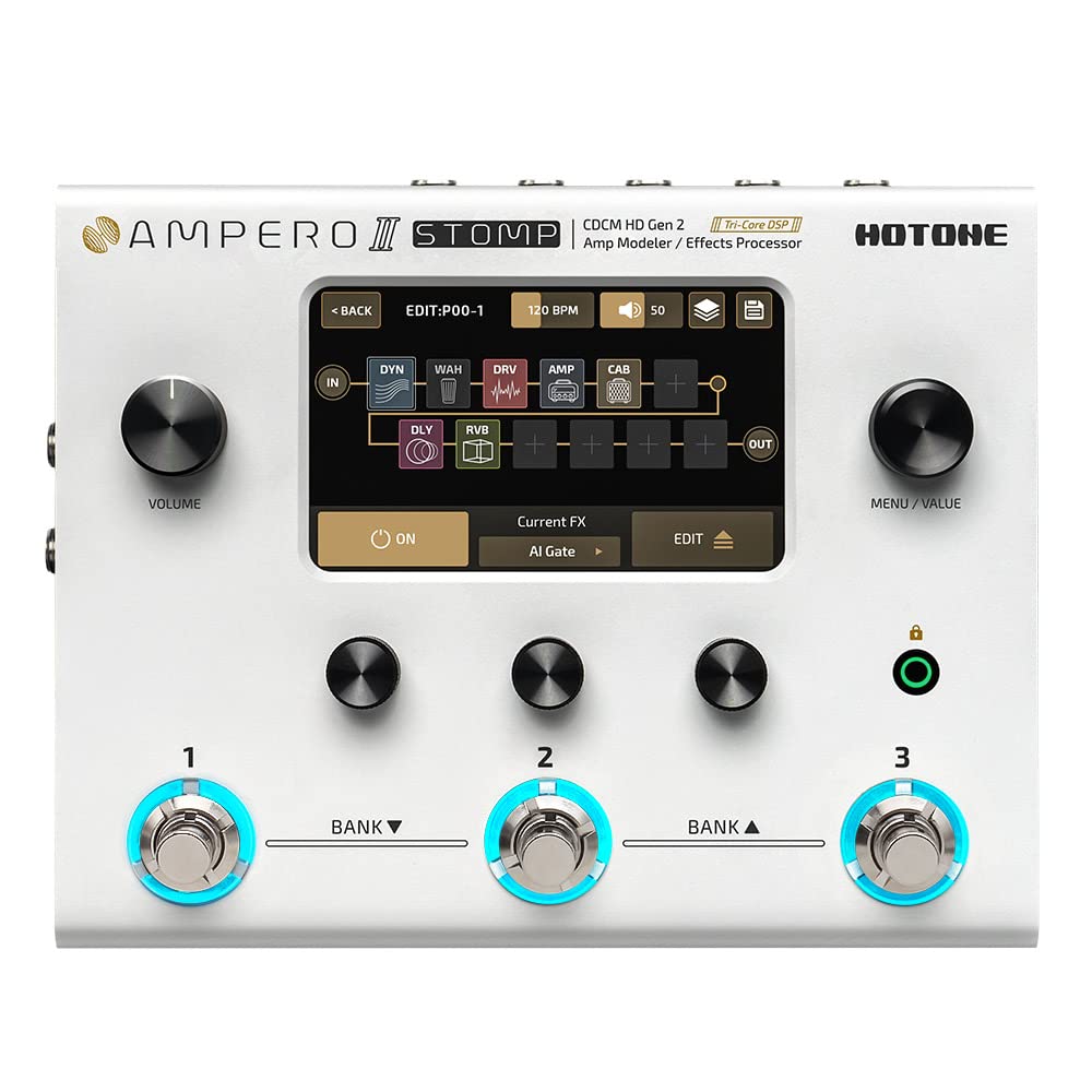 HOTONE Guitar Multi Effects Processor Multi Effects Pedal Touch Screen Guitar Bass Amp Modeling IR Cabinets Simulation Guitar Effects Pedal Multi FX Processor Ampero II Stomp