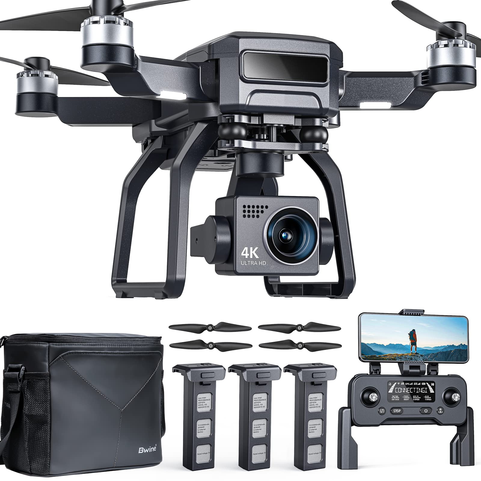  Bwine F7 GPS Camera Professional Drone with FAA Certification Completed for Adults 4K Night Vision, 3-Axis Gimbal, 2 Miles Long Range, 75 Mins Flight Time, with 3 Battery, Auto Return+Follow Me+Fly...