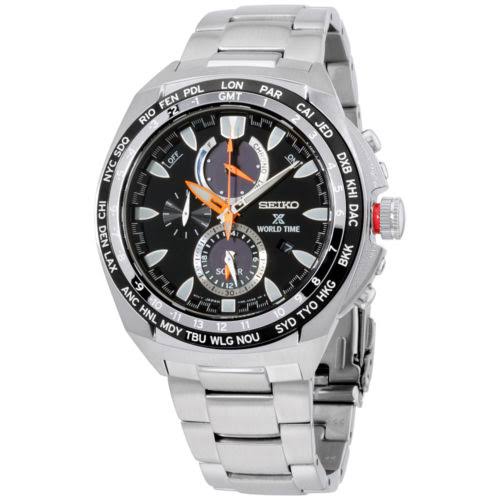 Seiko SSC487 World Time Solar Chronograph Prospex Stainless Steel Mens Watch