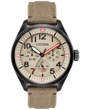 Citizen Watch Company Citizen Men's 'Military' Quartz Stainless Steel and Nylon Casual Watch, Color:Green (Model: BU2055-08X)