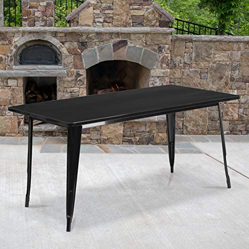Flash Furniture Commercial Grade 31.5" x 63" Rectangular Black Metal Indoor-Outdoor Table