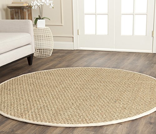 Safavieh Natural Fiber Collection NF114J Basketweave Natural and Ivory Summer Seagrass Round Area Rug (9' Diameter)