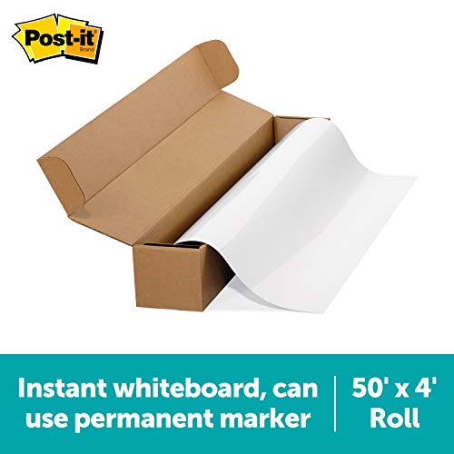 Post-it Flex Write Surface, Permanent Marker Wipes Away with Water, 50ft x 4ft, White Dry Erase Whiteboard Film (FWS50X4)