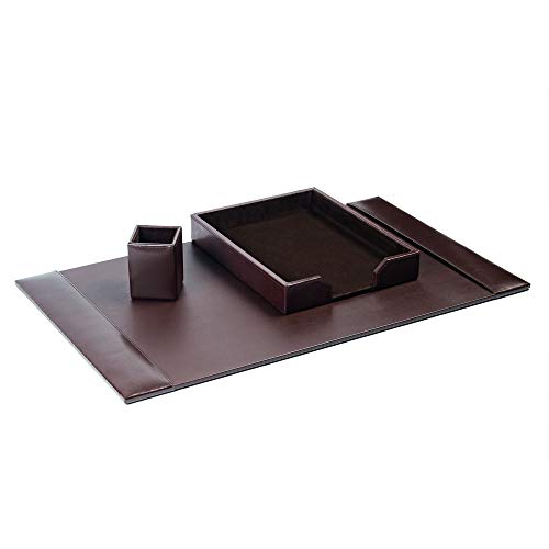 Dacasso Desk Accessory Set, 3-piece Genuine Brown Leather