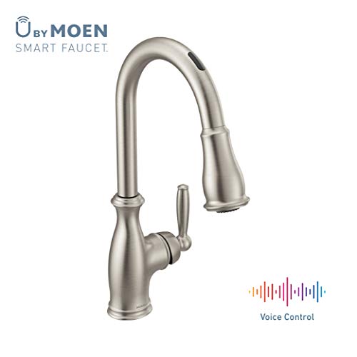 Moen 7185EVSRS Brantford U by  Smart Pulldown Kitchen Faucet with Voice Control and MotionSense, Spot Resist Stainless
