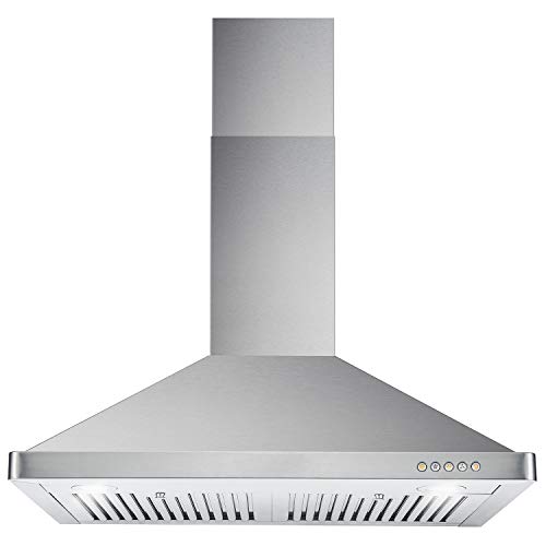 Cosmo 63175 30 in. Wall Mount Range Hood with 380 CFM, Ducted, 3-Speed Fan, Permanent Filters, LED Lights, Chimney Style Over Stove Vent in Stainless Steel, 30 inch
