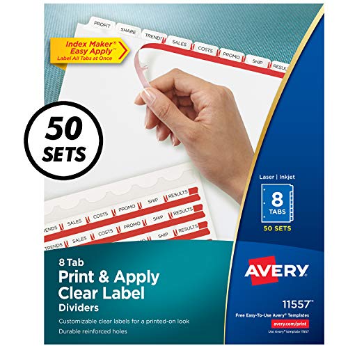 Avery Index Maker Clear Label Dividers, 8.5 x 11 Inch, 8 Tab, White Tab, 50 Sets (11557)