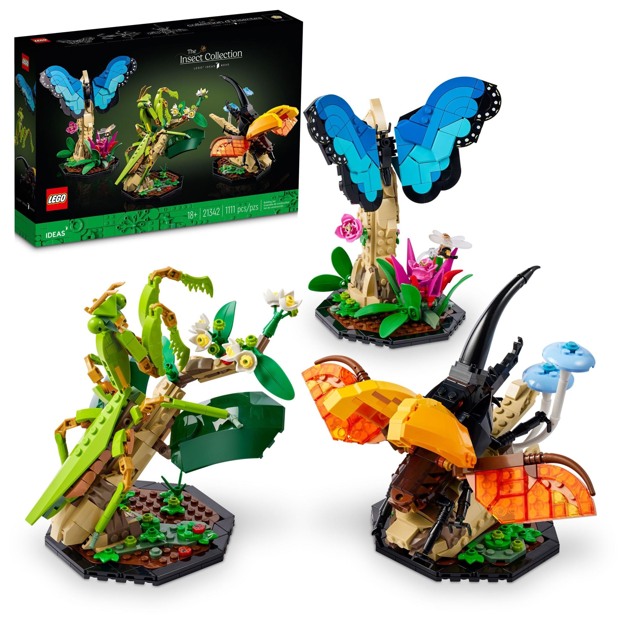 LEGO Ideas The Insect Collection, Fun Gift for Nature Lovers, with Life-Size Blue Morpho Butterfly, Hercules Beetle and Chinese Mantis Display Models, Bug Building Set and Nature Décor, 21342