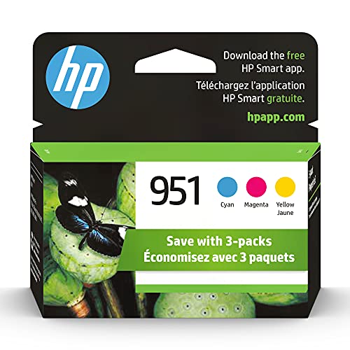 HP 951 Cyan, Magenta, Yellow Ink Cartridges (3-pack) | Works with  OfficeJet 8600,  OfficeJet Pro 251dw, 276dw, 8100, 8610, 8620, 8630 Series | Eligible for Instant Ink | CR314FN