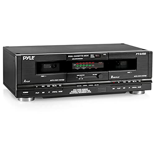 Pyle Dual Stereo Cassette Tape Deck - Clear Audio Double Player Recorder System w/ MP3 Music Converter, RCA for Recording, Dubbing, USB, Retro Design - for Standard / CrO2 Tapes, Home Use - PT659DU.5