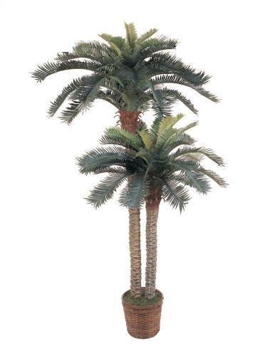 Nearly Natural 5033 6ft. & 4ft. Sago Palm Double Potted Silk Tree,Green,Small stalk: 48