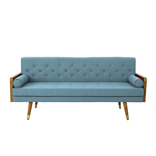 Christopher Knight Home 305141 Aidan Mid Century Modern Tufted Fabric Sofa, Blue