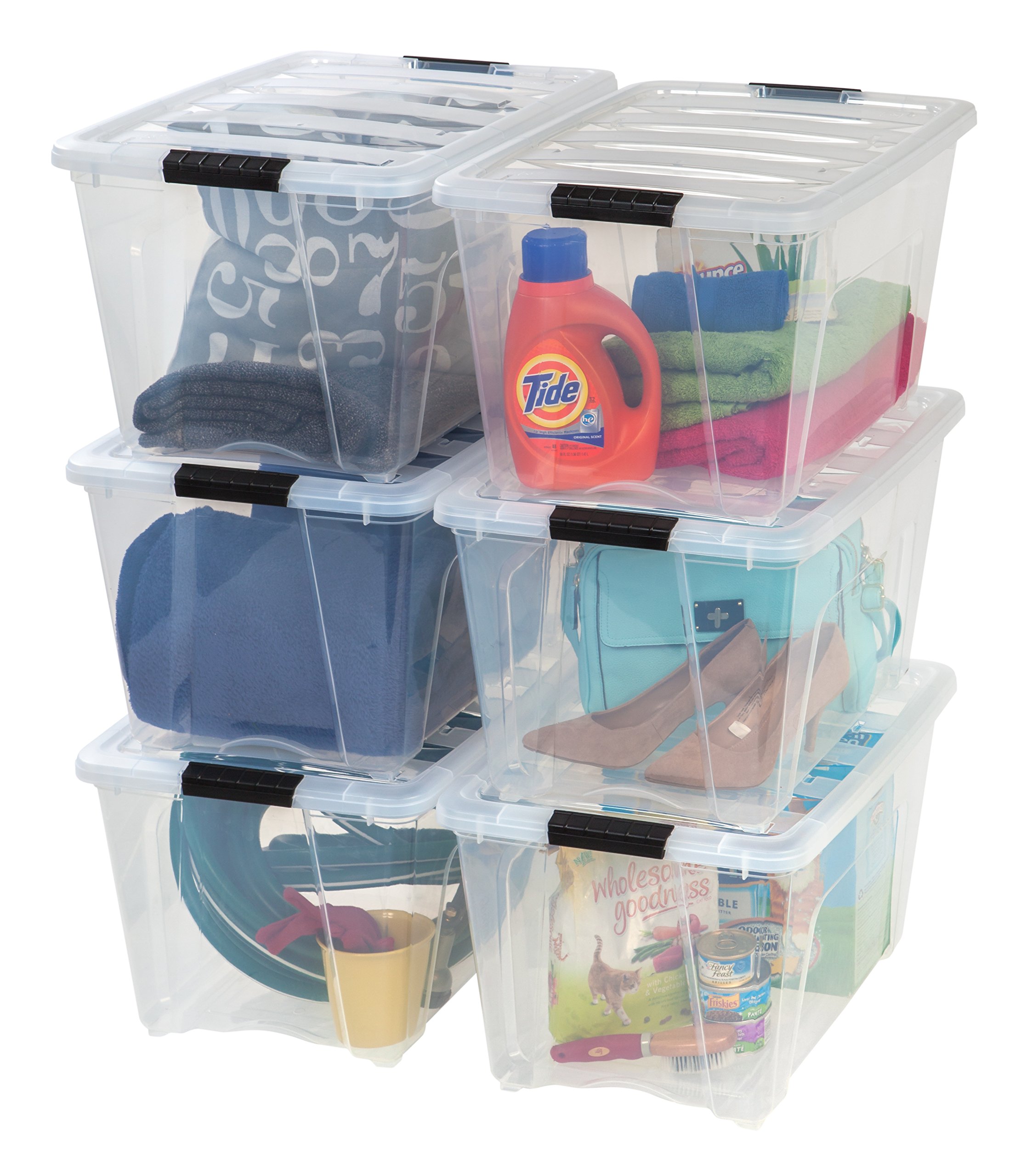  IRIS USA, Inc. IRIS USA 53 Quart Stackable Plastic Storage Bins with Lids and Latching Buckles, 6 Pack - Clear, Containers with Lids and Latches, Durable Nestable Closet, Garage, Totes, Tub Boxes...