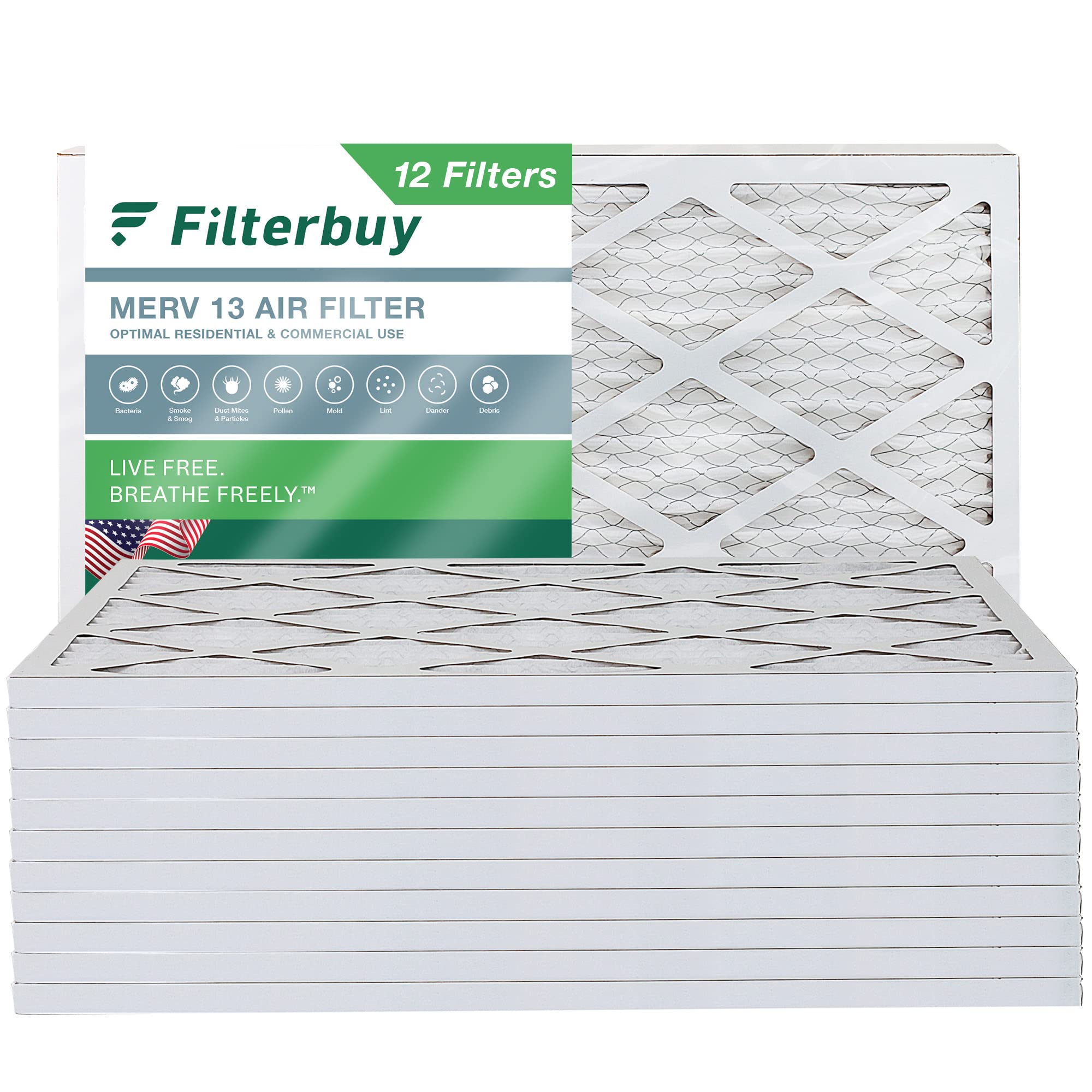 FilterBuy 14x36x1 Air Filter MERV 13 Optimal Defense (12-Pack), Pleated HVAC AC Furnace Air Filters Replacement (Actual Size: 13.50 x 35.50 x 0.75 Inches)