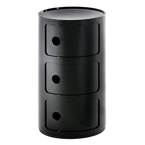 Kartell Componibili Plastic Stackable Round Triple Drawers, Opaque Black