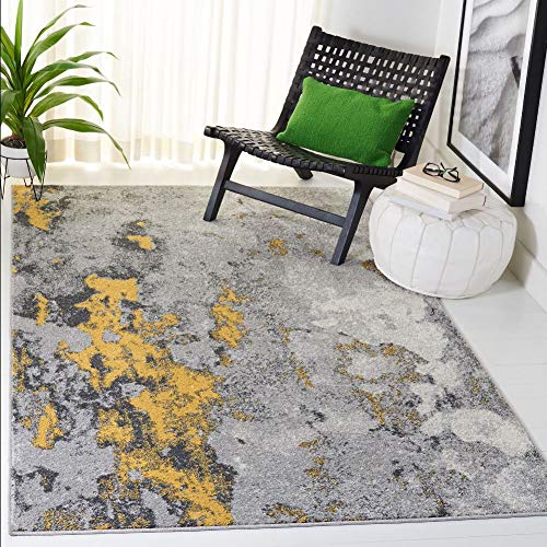 Safavieh Adirondack Collection ADR134H Modern Abstract Distressed Area Rug, 9' x 12', Grey/Yellow