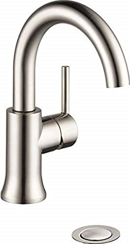 Delta Faucet Trinsic Single Hole Bathroom Faucet Brushed Nickel, Single Handle Bathroom Faucet, Diamond Seal Technology, Drain Assembly, Stainless 559HA-SS-DST