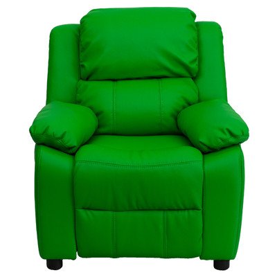 Flash Furniture Deluxe Contemporary Vinyl Kids Recliner with Storage Arms Green